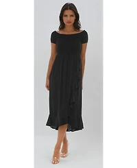 Bebe Women's Cap Sleeve Smocked Ruffle Dress