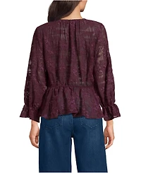 Lands' End Women's Feminine Ruffle Chiffon V Neck Blouse