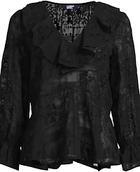 Lands' End Women's Feminine Ruffle Chiffon V Neck Blouse