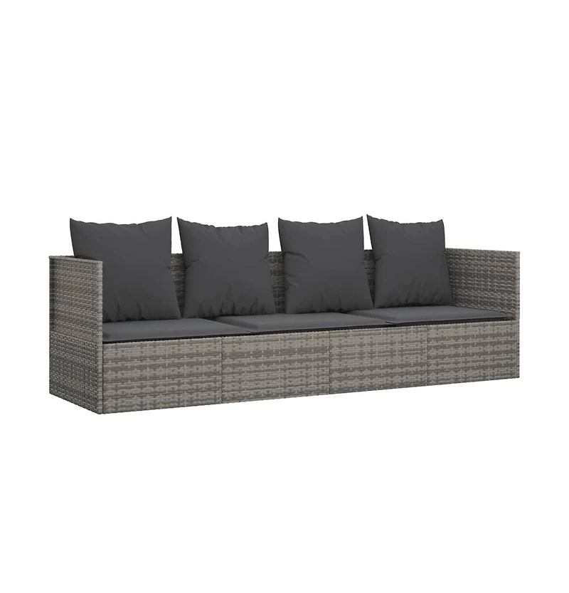Outdoor Lounge Bed Grey Poly rattan, powder-coated steel, fabric