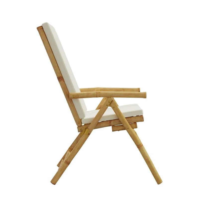vidaXL Garden Reclining Chair Set of 2 Cream white Bamboo, fabric