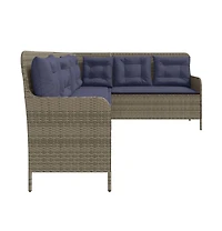 Patio Sofa Gray Poly Rattan, Powder-Coated Steel L-Shaped, 5-seater