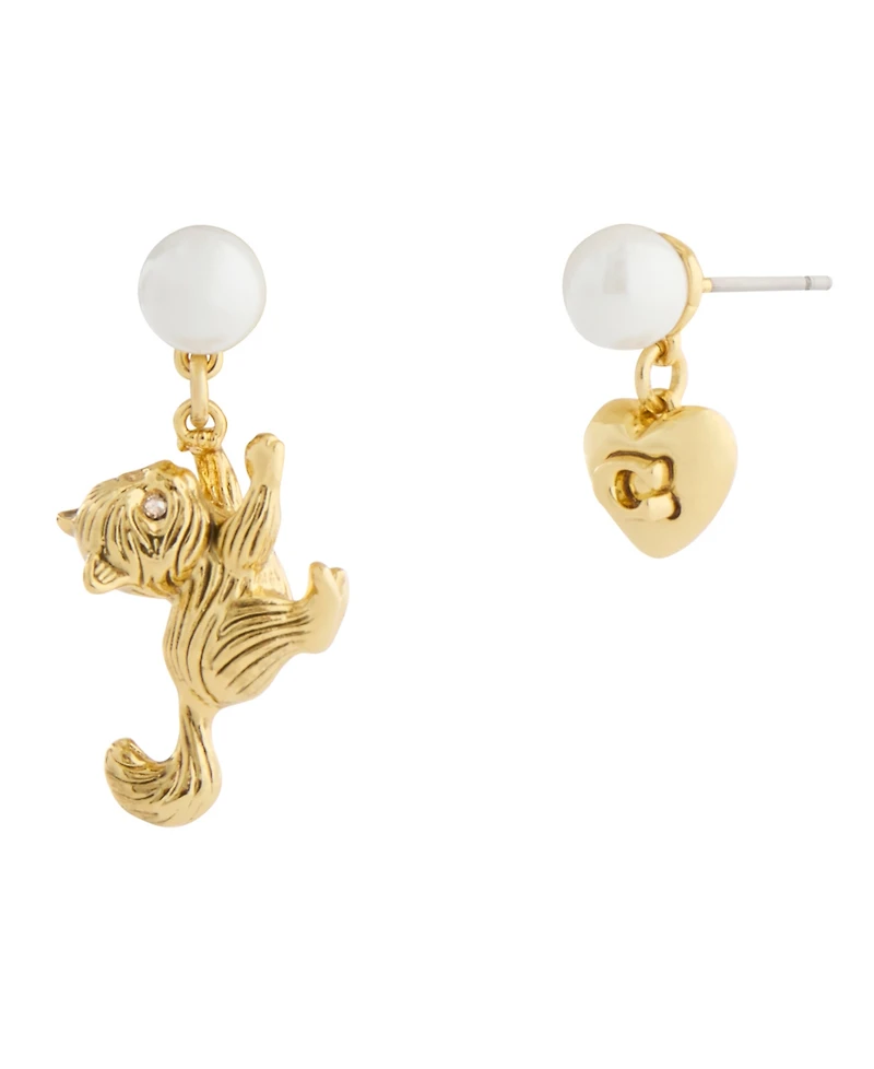 Coach Gold Plated Signature Mismatch Cat Earrings