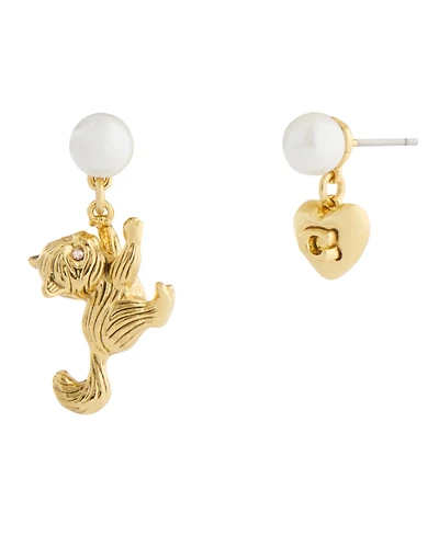 Coach Gold Plated Signature Mismatch Cat Earrings
