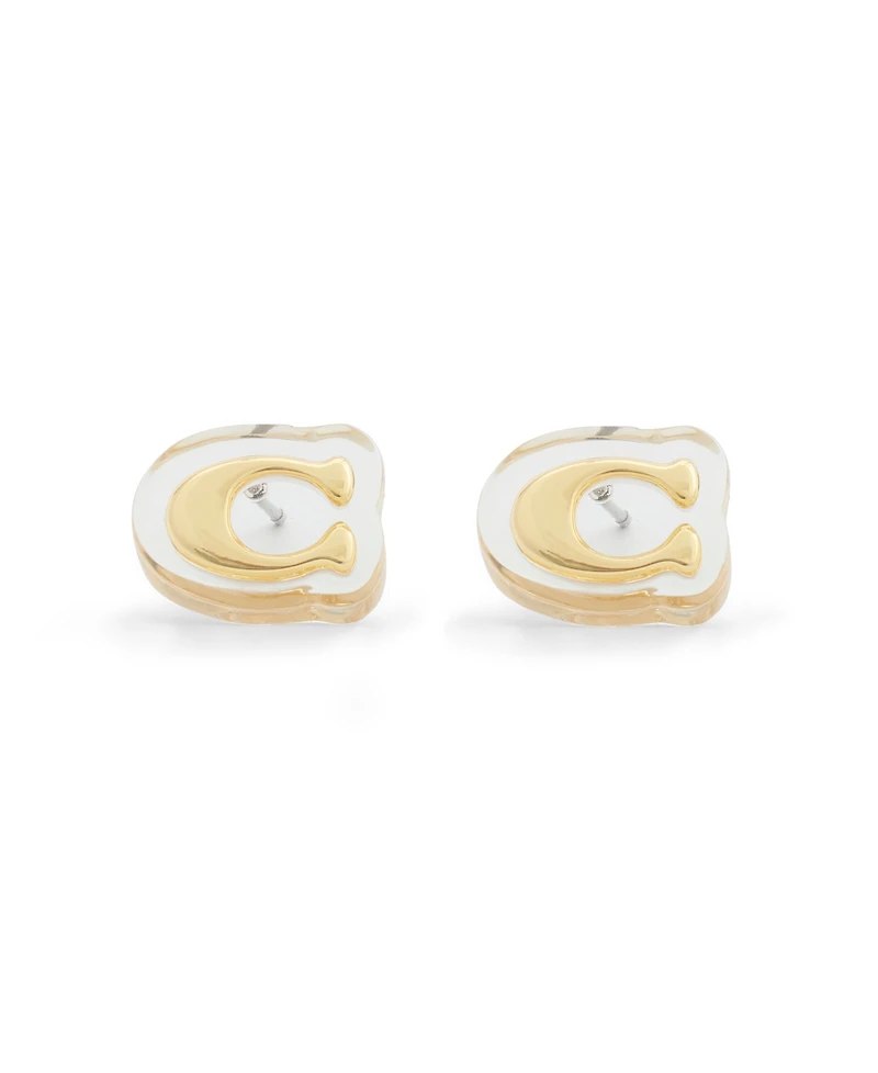 Coach Gold Plated Signature C Stud Earrings