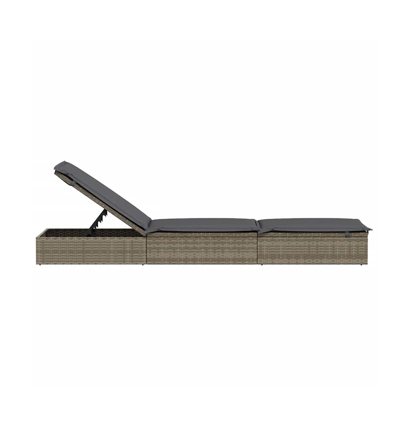 Sunbed Grey Pe Rattan Large Adjustable Armrests