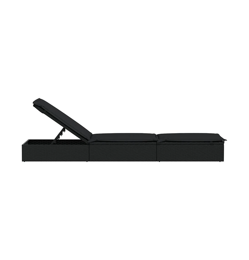 Sunbed Black Pe Rattan, Powder-Coated Steel, Polyester