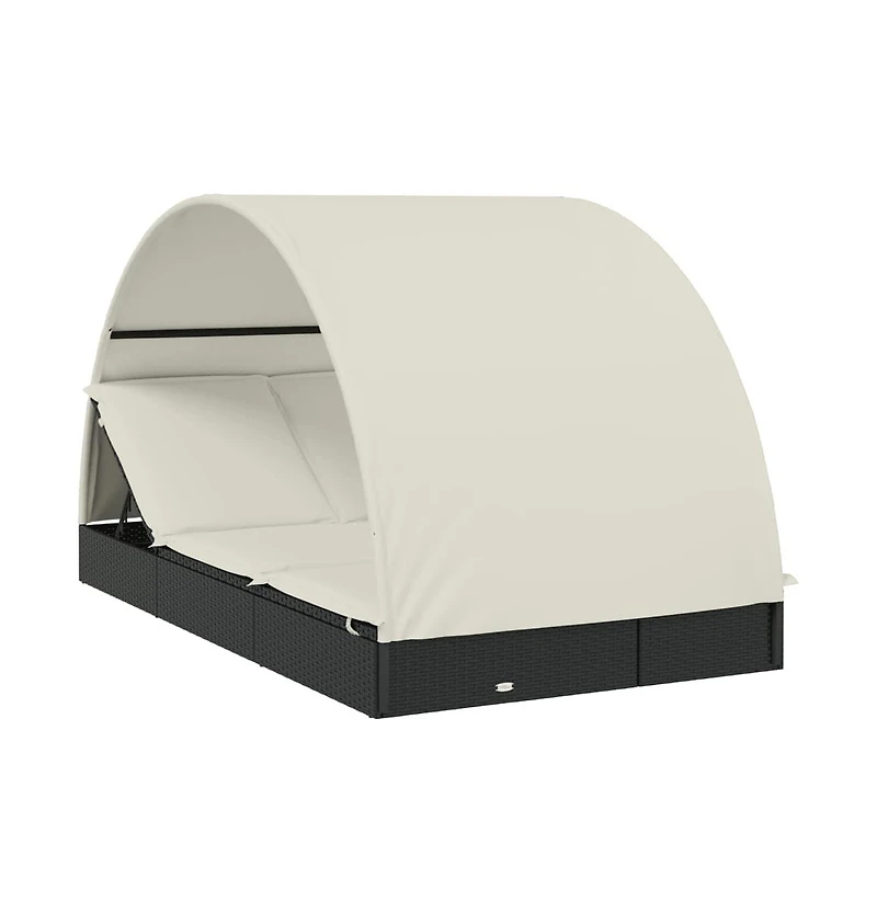 Sunbed Black & Cream Pe rattan, Powder-coated steel Double