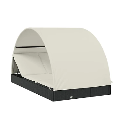 Sunbed Black & Cream Pe rattan, Powder-coated steel Double
