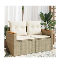 Patio Sofa Beige Pe rattan, Powder-coated steel, Solid acacia wood