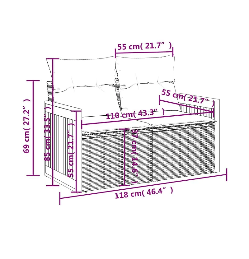 Garden Sofa Grey Pe rattan, powder-coated steel, solid acacia wood