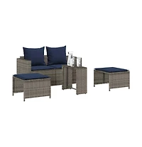 5 Piece Patio Sofa Set with Cushions Stackable Gray Poly Rattan