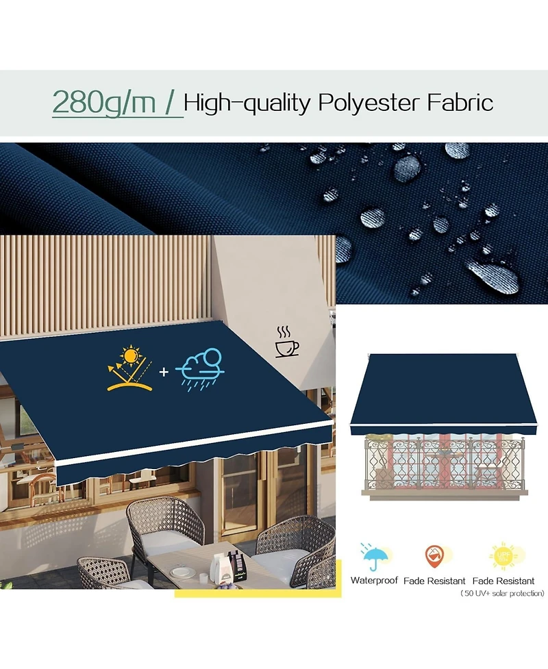 Aecojoy 10'x8' Manual Retractable Awning Sun Shade, Patio Awning Canopy
