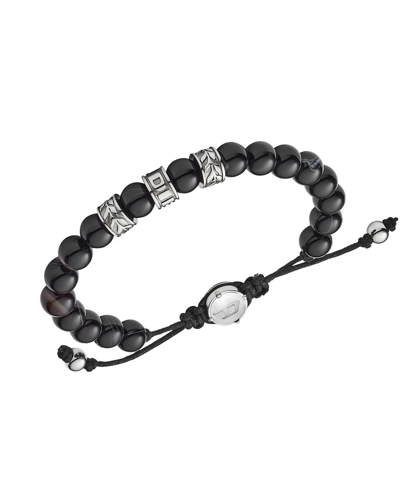 Diesel Men's Stainless-Steel and Black Line Agate Bead Bracelet