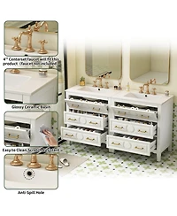 Lovmor 60inch Bathroom Vanity Set with Ceramic Sink Separate Free Standing Single Vanity Set with 3 Drawers Solid Wood Frame Bathroom Storage Cabinet
