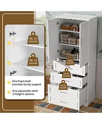 Lovmor 72inch Tall Freestanding Bathroom Cabinet with 3 Drawers Partitioned Standard Deep Adjustable Shelf Modern Elegant Style Soft Close Doors