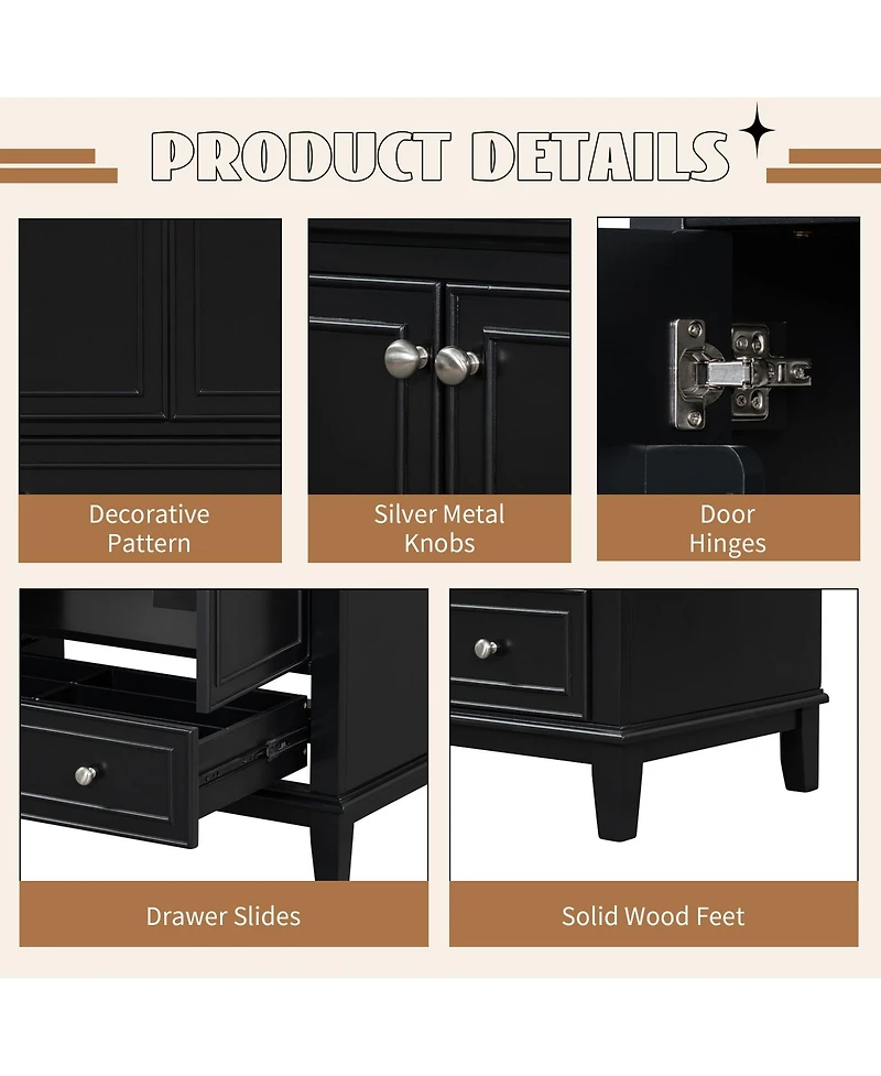 Bathroom Vanity without Sink Base Only Multifunctional Bathroom Cabinet with Doors and Drawer Solid Frame and Mdf Board Black