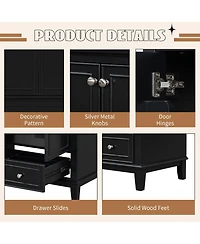 Bathroom Vanity without Sink Base Only Multifunctional Bathroom Cabinet with Doors and Drawer Solid Frame and Mdf Board Black