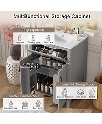Bathroom Vanity Combo with Ceramic sink Luxurious SpaceSaving Vanity 2 Soft Close Doors