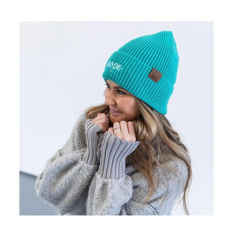 Women's Embroidered Hope Beanie - Teal