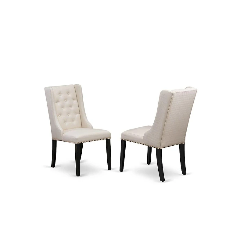 East West Furniture SHFO3-blk-01 3-Pc Dinette Room Set Includes 1 Pedestal Dining Table and 2 Cream Linen Fabric Dining Padded Chairs with Button Tuft