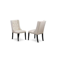 East West Furniture SHFO3-blk-01 3-Pc Dinette Room Set Includes 1 Pedestal Dining Table and 2 Cream Linen Fabric Dining Padded Chairs with Button Tuft