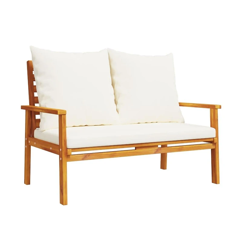 Garden Sofa Bench Cream White, Natural Wood