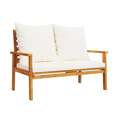 Garden Sofa Bench Cream White, Natural Wood