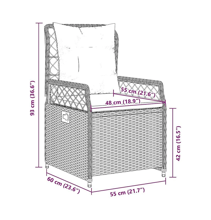 Reclining Patio Chair Black Pe rattan Standard Size