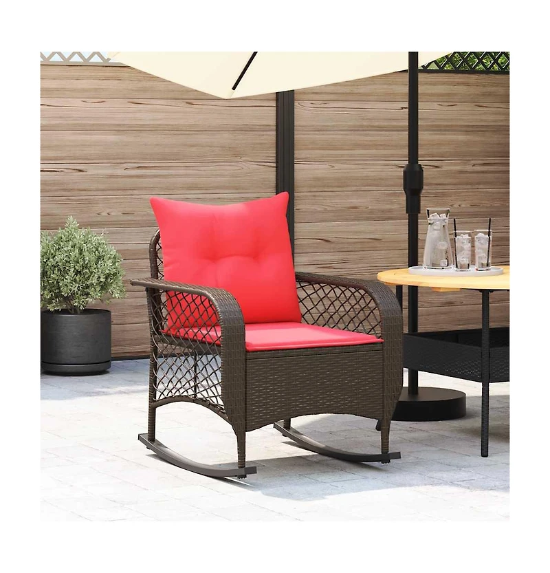 Patio Rocking Chair Brown Pe rattan, powder-coated steel, polyester