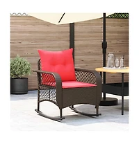 Patio Rocking Chair Brown Pe rattan, powder-coated steel, polyester