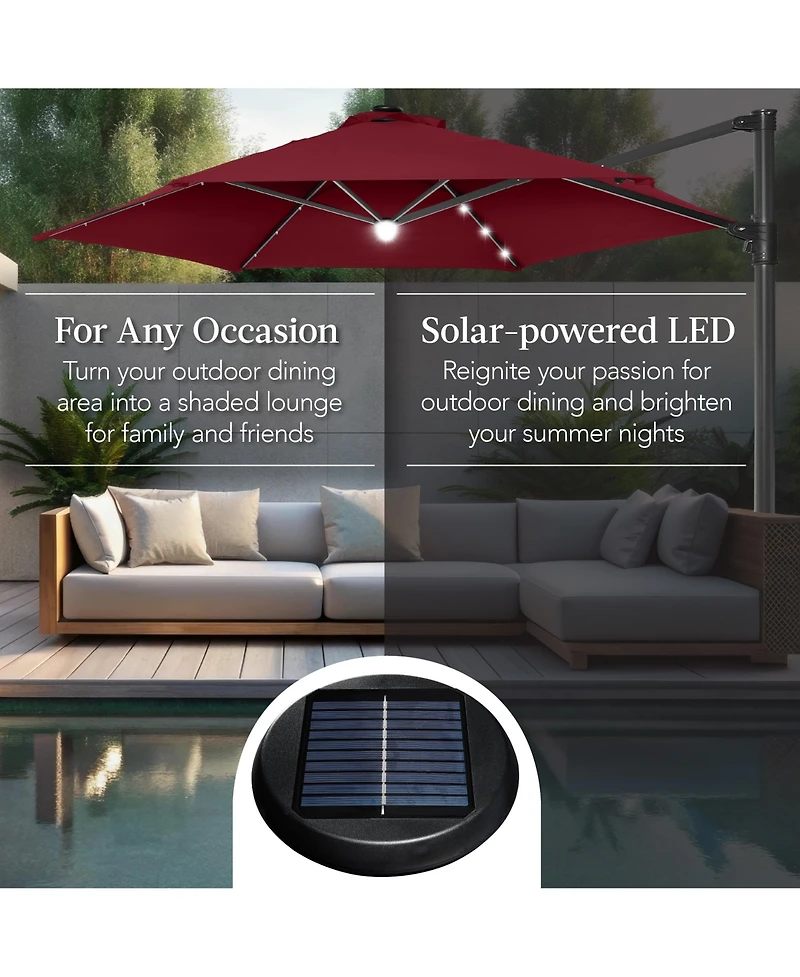 Best Choice Products 10ft 360° Rotating Cantilever Easy Auto Open Patio Umbrella w/ Solar Led Lights