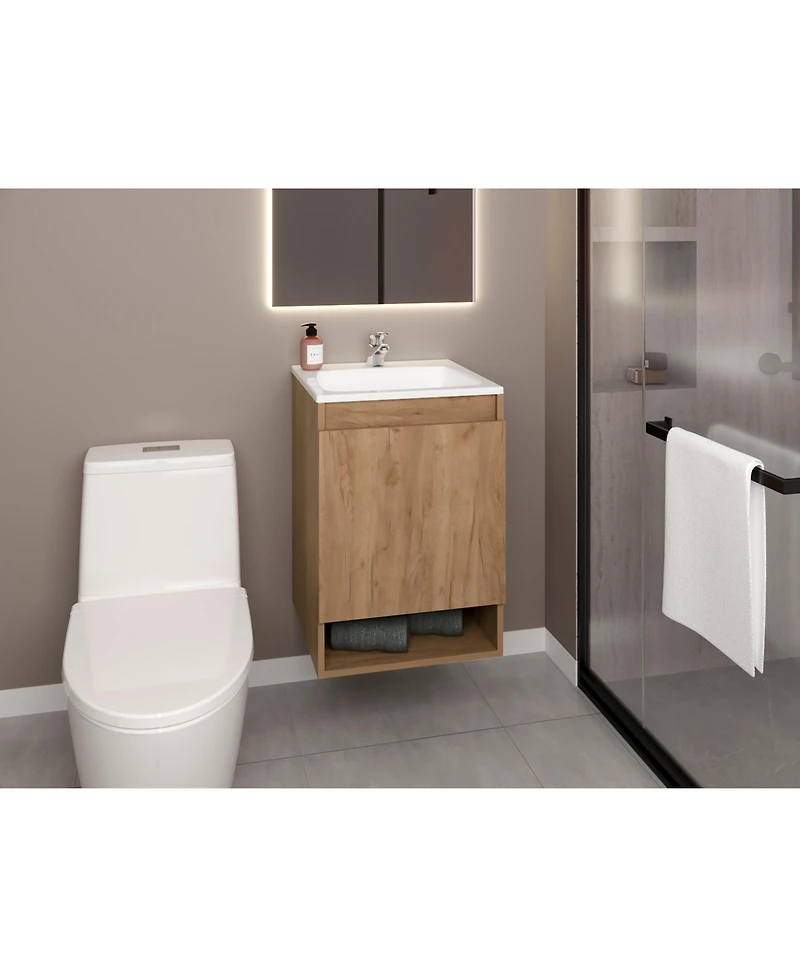 Elsie Bathroom Vanity, 1 Door, 2 Shelves, Natural Oak