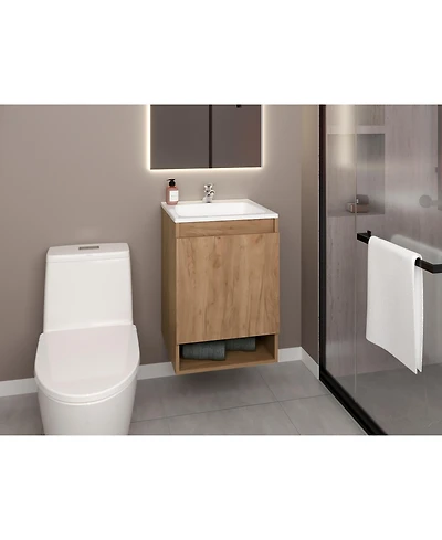 Elsie Bathroom Vanity, 1 Door, 2 Shelves, Natural Oak