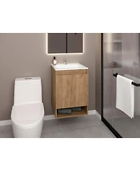 Elsie Bathroom Vanity, 1 Door, 2 Shelves, Natural Oak
