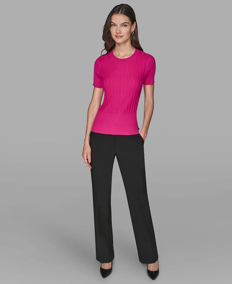 Karl Lagerfeld Paris Women's Ribbed Short-Sleeve Sweater