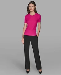 Karl Lagerfeld Paris Women's Ribbed Short-Sleeve Sweater