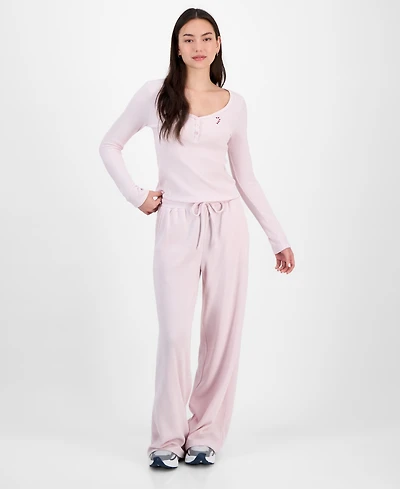 Madden Girl Juniors' Hacci-Knit Wide-Leg Sweatpants