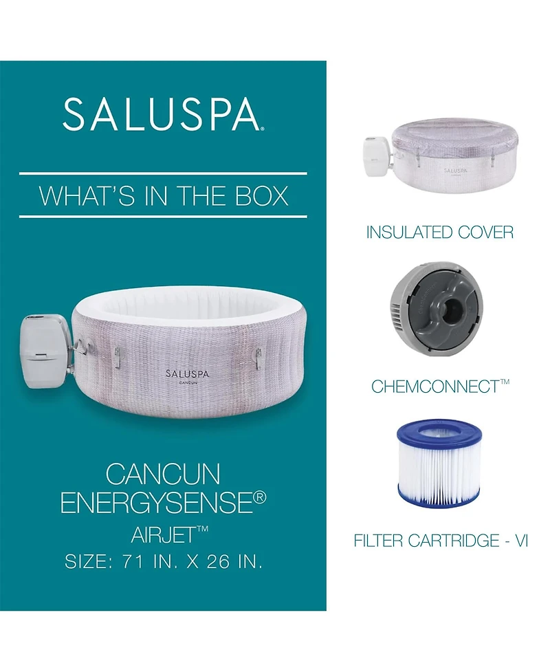 Bestway SaluSpa Cancun 2 to 4 Person Inflatable Hot Tub, Energy-Efficient Spa