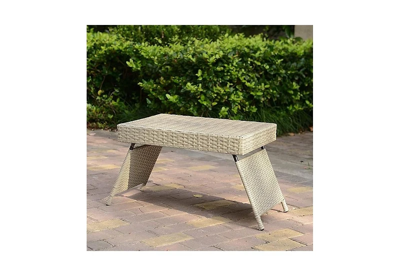 Portable Outdoor Wicker Rattan Side Table, Foldable Lightweight 7 lbs, Weather-Resistant, No Assembly Needed