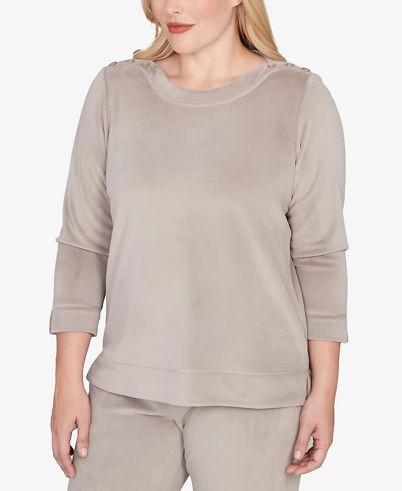 Alfred Dunner Petite Calm Luxe Shoulder Button Top