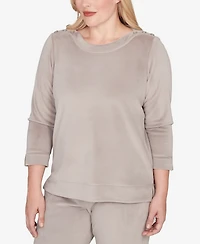 Alfred Dunner Petite Calm Luxe Shoulder Button Top