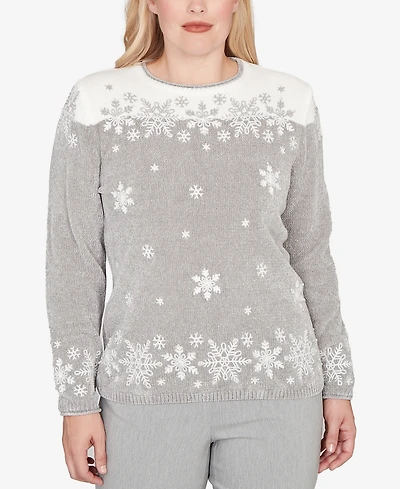 Alfred Dunner Petite Stockbridge Snowflake Embroidery Chenille Sweater