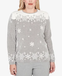 Alfred Dunner Petite Stockbridge Snowflake Embroidery Chenille Sweater