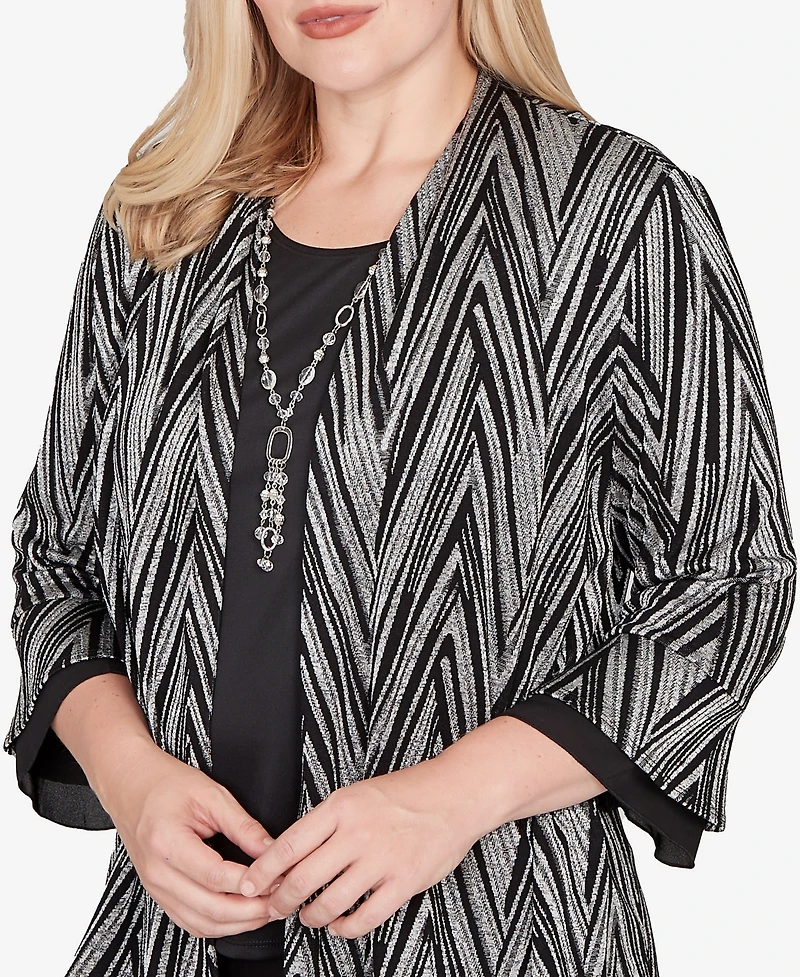 Alfred Dunner Petite Barcelona Metallic Chevron Two One Top with Necklace