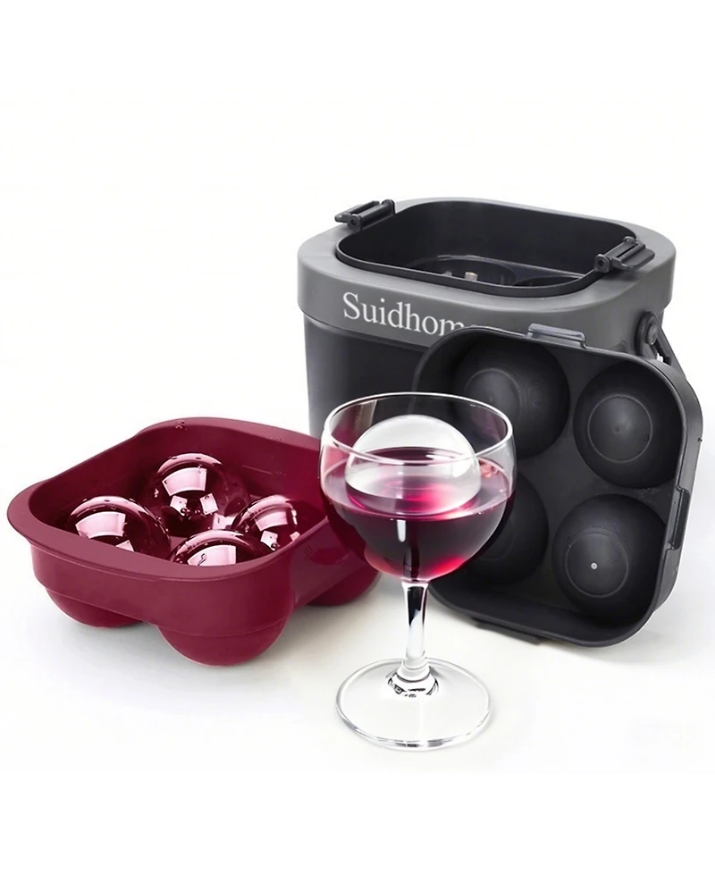 4-Cavity Clear Ice Ball Maker with Insulated Bucket, Bpa-Free Silicone Tray