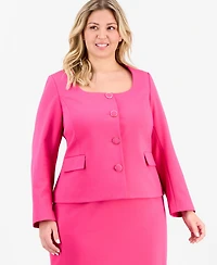 Le Suit Plus Square-Neck Button-Front Ponte 2 Piece Skirt