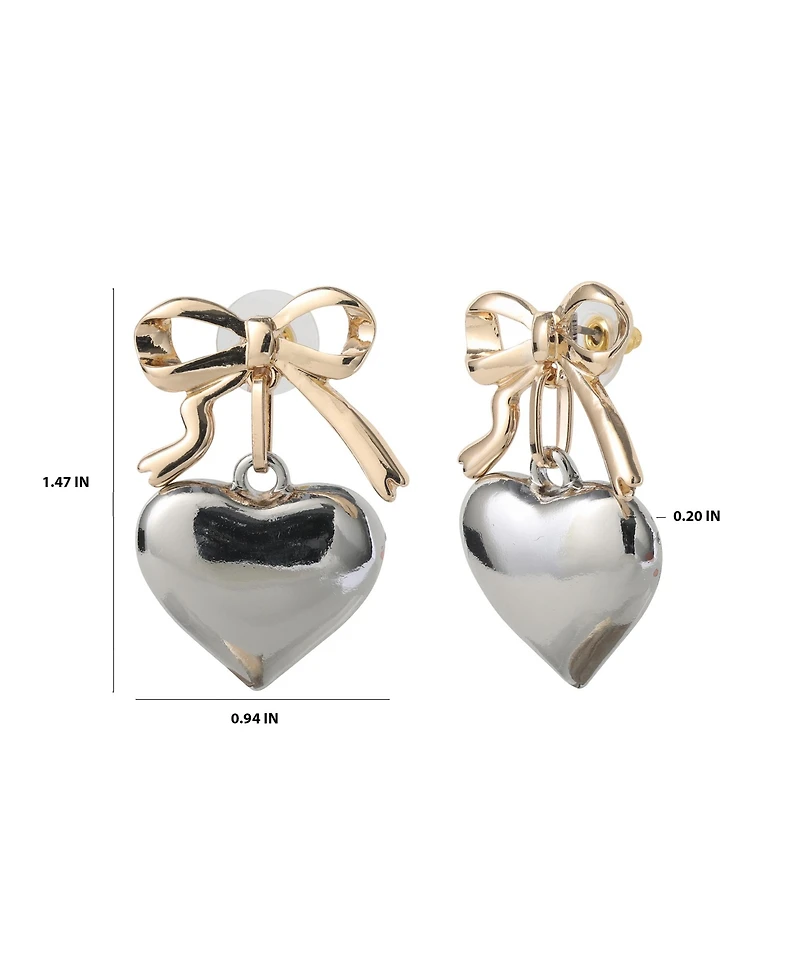 BCBGeneration Silver Heart Drop Earrings with Gold Bow Accent