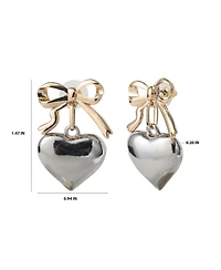 BCBGeneration Silver Heart Drop Earrings with Gold Bow Accent