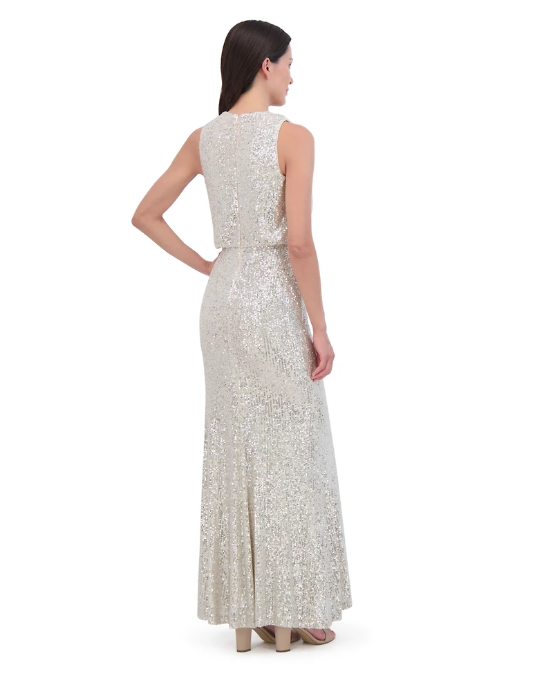 Eliza J Petite Sleeveless Cowl Neck Sequin Long Gown